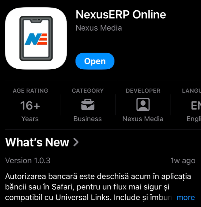 Aplicațiile mobile Nexus ERP sunt disponibile și pentru iOS